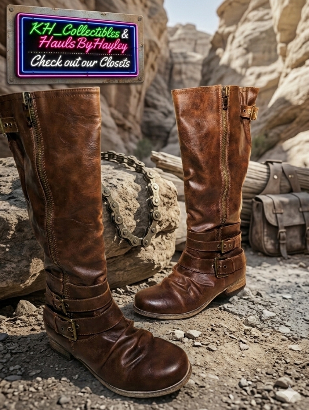 ​Carlos by Carlos Santana Helena Brown Moto Slouch Boots 9.5M Mint